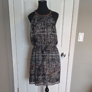 Women's Maurices Black Patterned Halter Dress with Beaded Neckline
